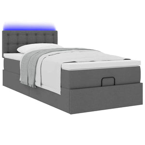 Οθωμανικό κρεβάτι με στρώμα & LEDs Σκούρο γκρι 90x200 cm Ύφασμα - Pakobazaar