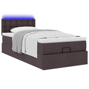 Οθωμανικό κρεβάτι με στρώμα & LEDs Σκούρο καφέ 90x200 cm Ύφασμα
