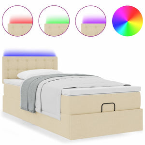 Οθωμανικό κρεβάτι με στρώμα & LEDs Cream 90x200 cm Ύφασμα