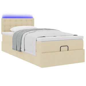 Οθωμανικό κρεβάτι με στρώμα & LEDs Cream 90x200 cm Ύφασμα