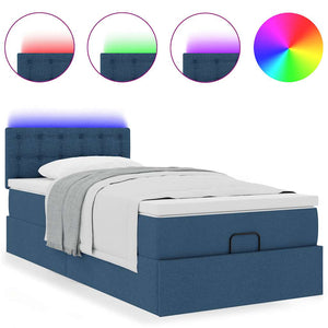 Οθωμανικό κρεβάτι με στρώμα & LEDs Μπλε 90x200 cm Ύφασμα