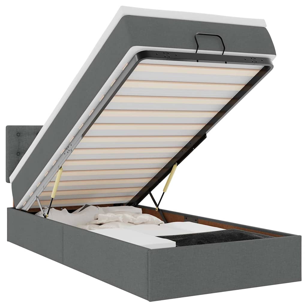 Οθωμανικό κρεβάτι με στρώμα & LEDs Σκούρο γκρι ύφασμα 100x200cm - Pakobazaar