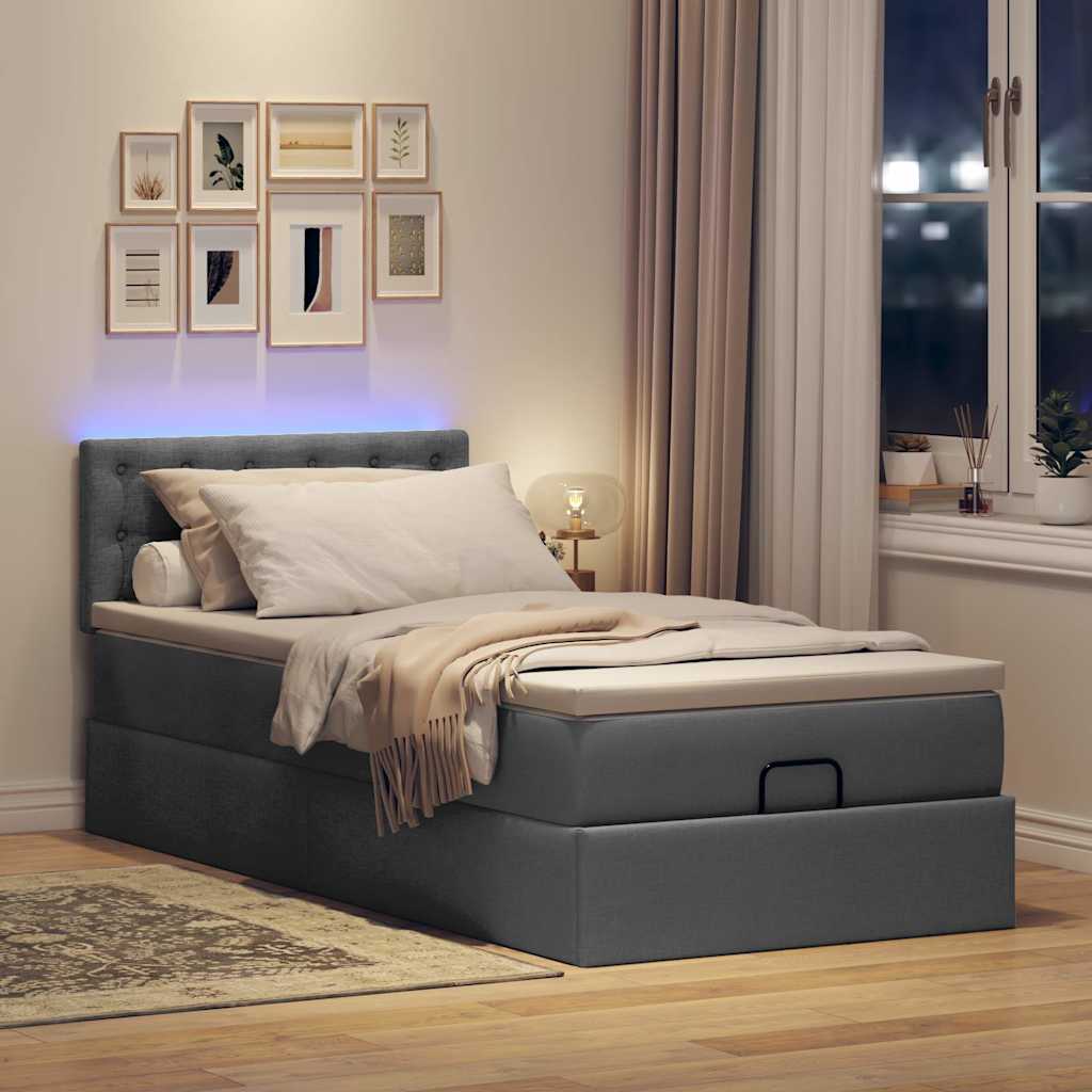 Οθωμανικό κρεβάτι με στρώμα & LEDs Σκούρο γκρι ύφασμα 100x200cm - Pakobazaar