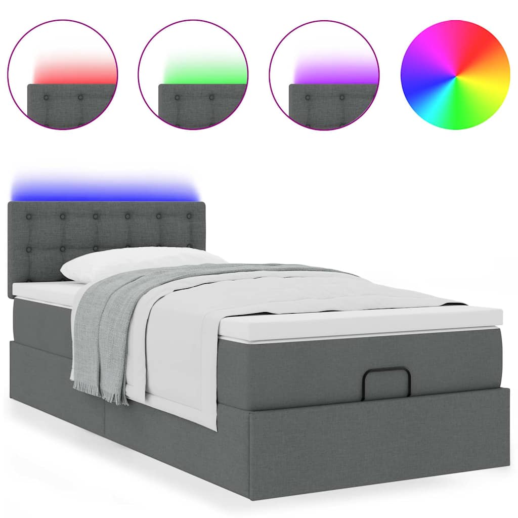 Οθωμανικό κρεβάτι με στρώμα & LEDs Σκούρο γκρι ύφασμα 100x200cm - Pakobazaar