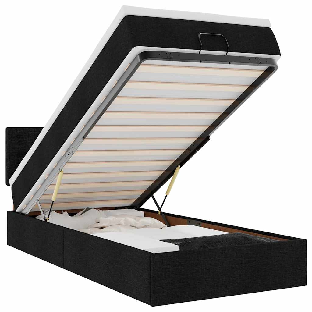 Οθωμανικό κρεβάτι με στρώμα & LEDs Μαύρο 100x200 cm Ύφασμα - Pakobazaar