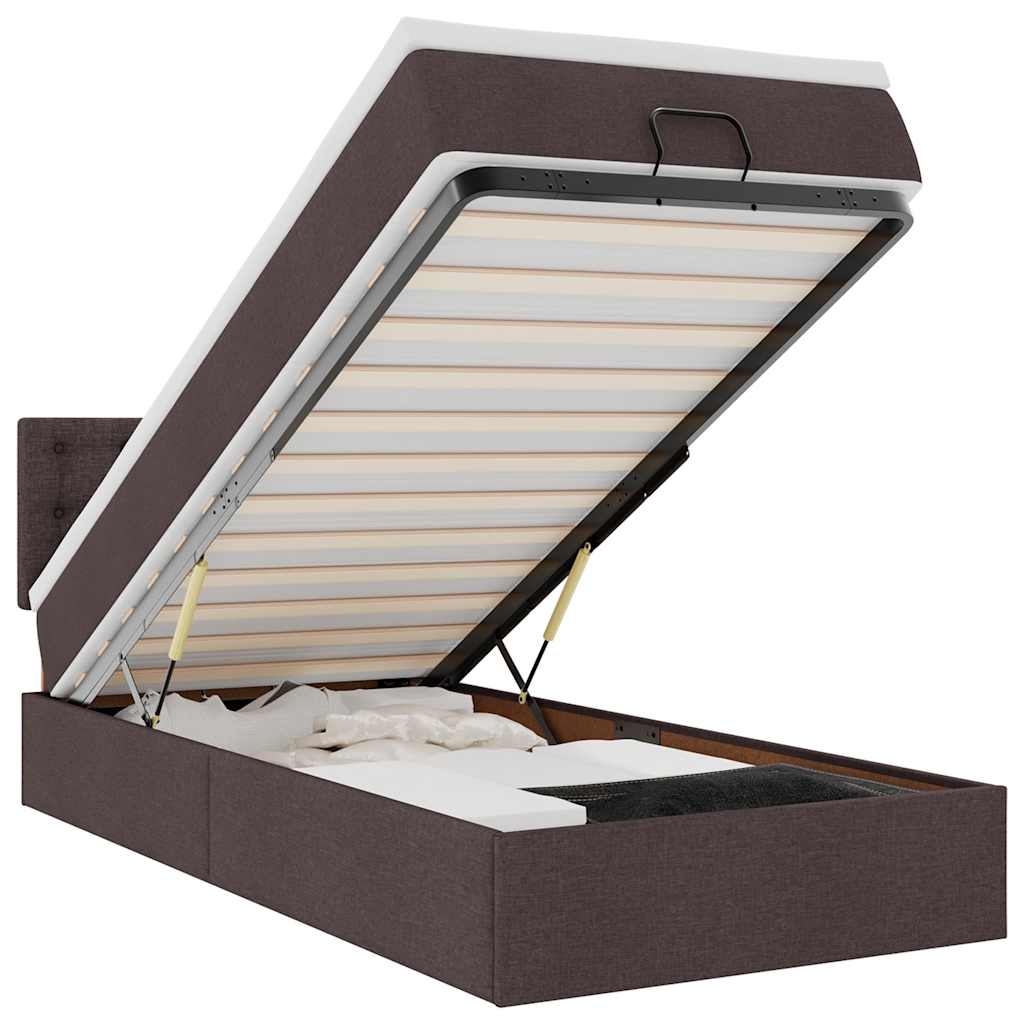 Οθωμανικό κρεβάτι με στρώμα & LEDs Σκούρο καφέ 100x200cm Ύφασμα - Pakobazaar