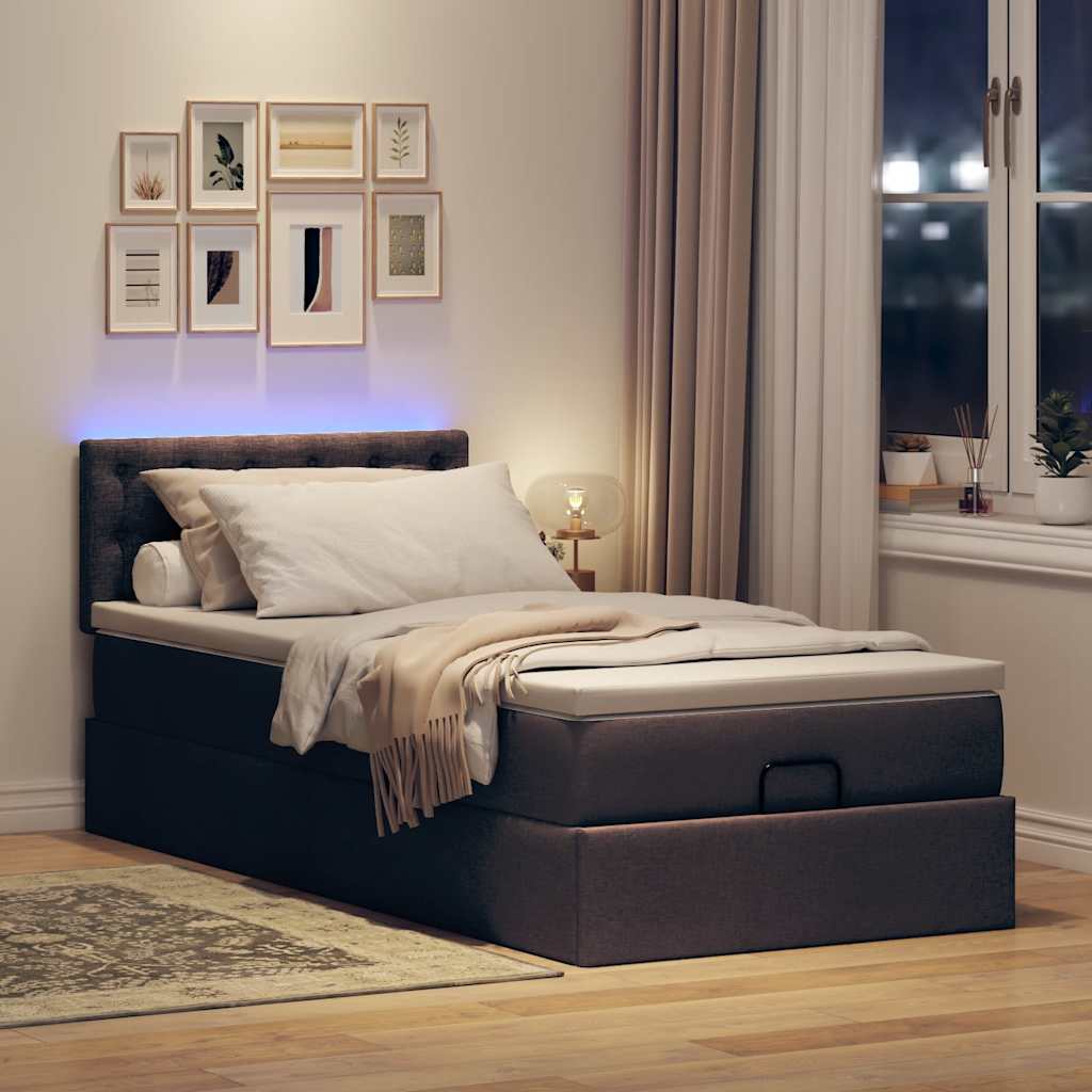 Οθωμανικό κρεβάτι με στρώμα & LEDs Σκούρο καφέ 100x200cm Ύφασμα - Pakobazaar