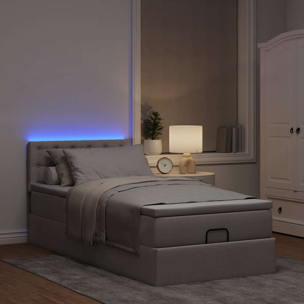 Οθωμανικό κρεβάτι με στρώμα & LEDs Taupe 100x200 cm Ύφασμα