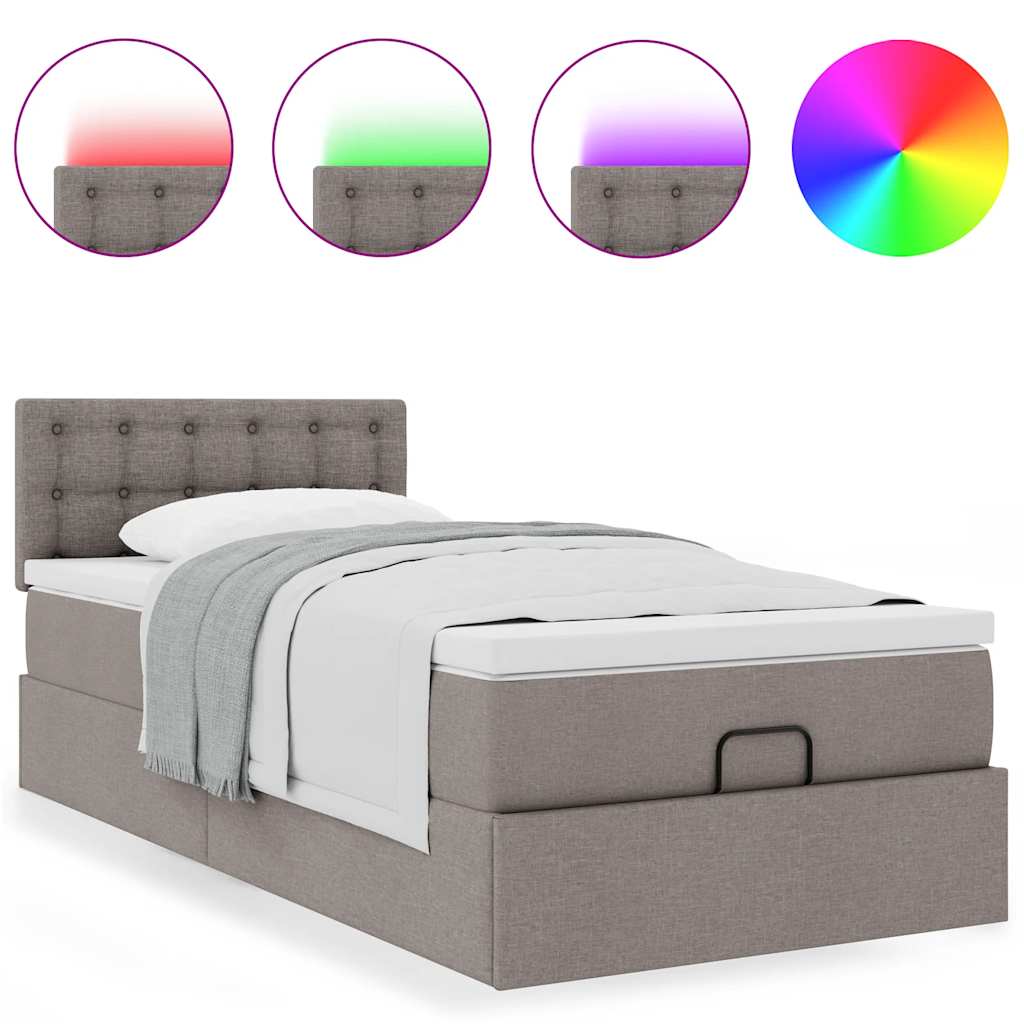 Οθωμανικό κρεβάτι με στρώμα & LEDs Taupe 100x200 cm Ύφασμα