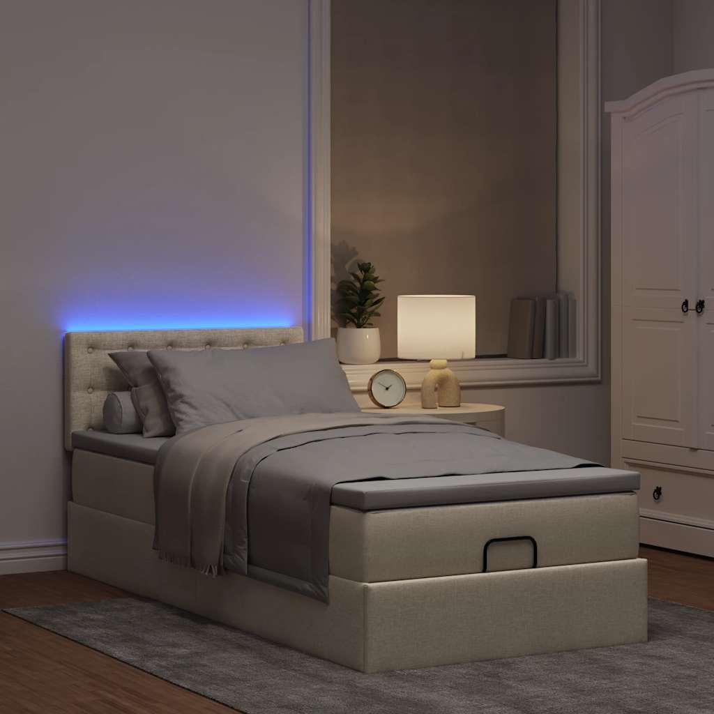 Οθωμανικό κρεβάτι με στρώμα & LEDs Cream 100x200 cm Ύφασμα
