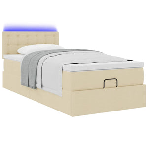 Οθωμανικό κρεβάτι με στρώμα & LEDs Cream 100x200 cm Ύφασμα