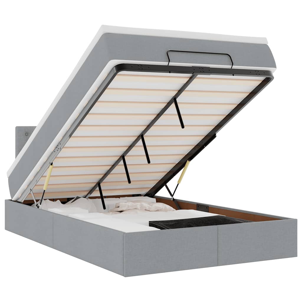 Οθωμανικό κρεβάτι με στρώμα & LEDs Ανοιχτό γκρι Ύφασμα - Pakobazaar