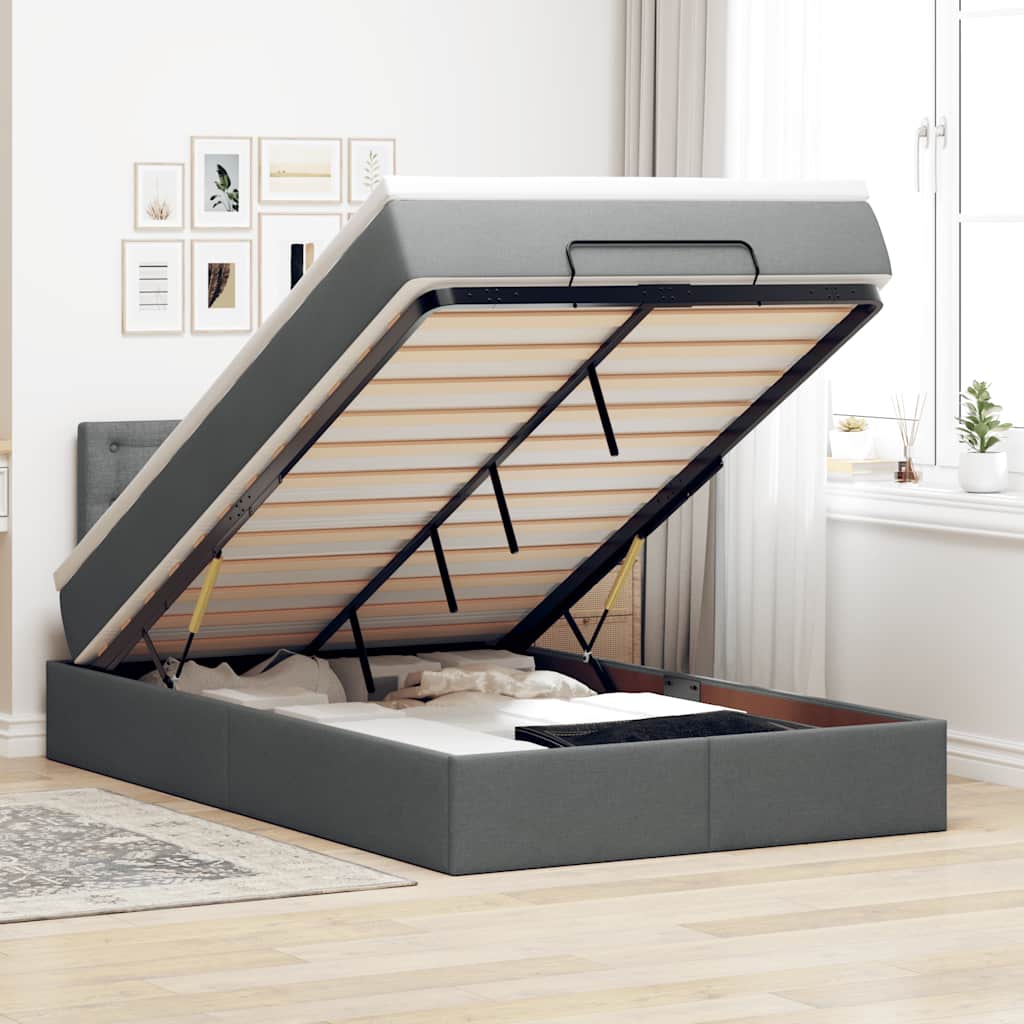 Οθωμανικό κρεβάτι με στρώμα & LEDs Σκούρο γκρι 120x190cm Ύφασμα - Pakobazaar