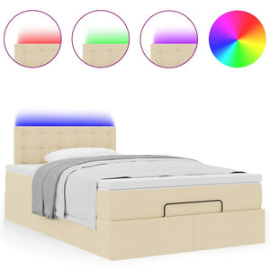 Οθωμανικό κρεβάτι με στρώμα & LEDs Cream 120x190cm ύφασμα