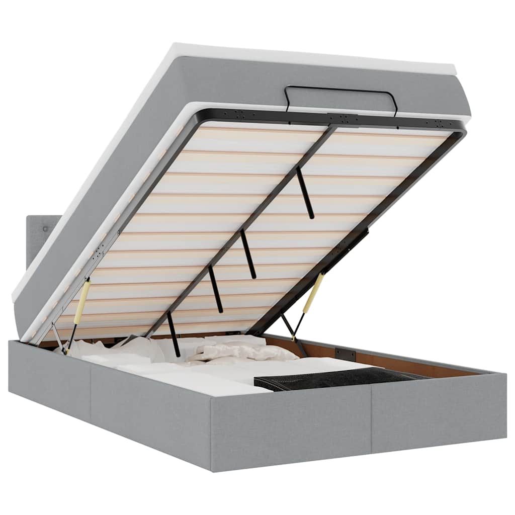 Οθωμανικό κρεβάτι με στρώμα & LEDs Ανοιχτό γκρι Ύφασμα - Pakobazaar