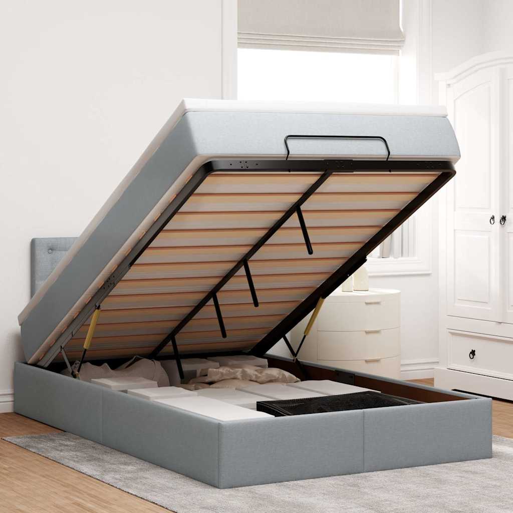 Οθωμανικό κρεβάτι με στρώμα & LEDs Ανοιχτό γκρι Ύφασμα - Pakobazaar