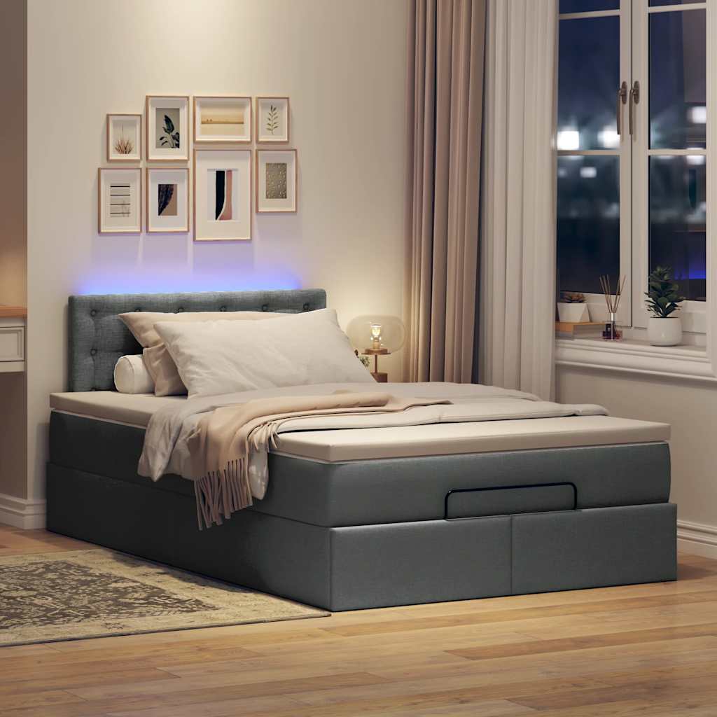 Οθωμανικό κρεβάτι με στρώμα & LEDs Σκούρο γκρι 120x200cm Ύφασμα - Pakobazaar