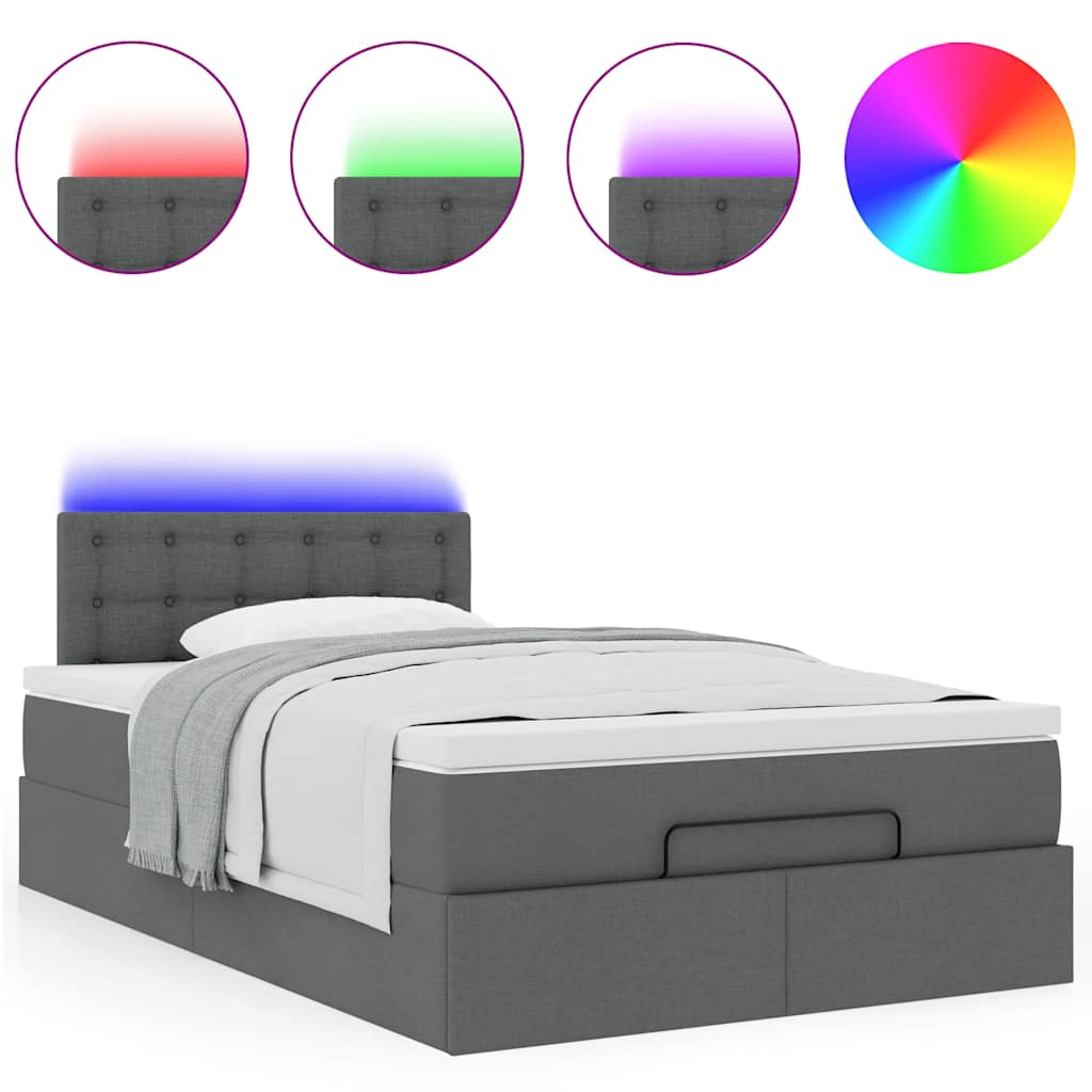 Οθωμανικό κρεβάτι με στρώμα & LEDs Σκούρο γκρι 120x200cm Ύφασμα - Pakobazaar