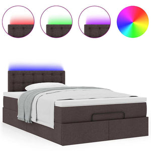 Οθωμανικό κρεβάτι με στρώμα & LEDs Σκούρο καφέ 120x200cm Ύφασμα