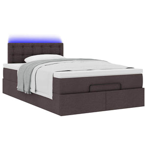 Οθωμανικό κρεβάτι με στρώμα & LEDs Σκούρο καφέ 120x200cm Ύφασμα