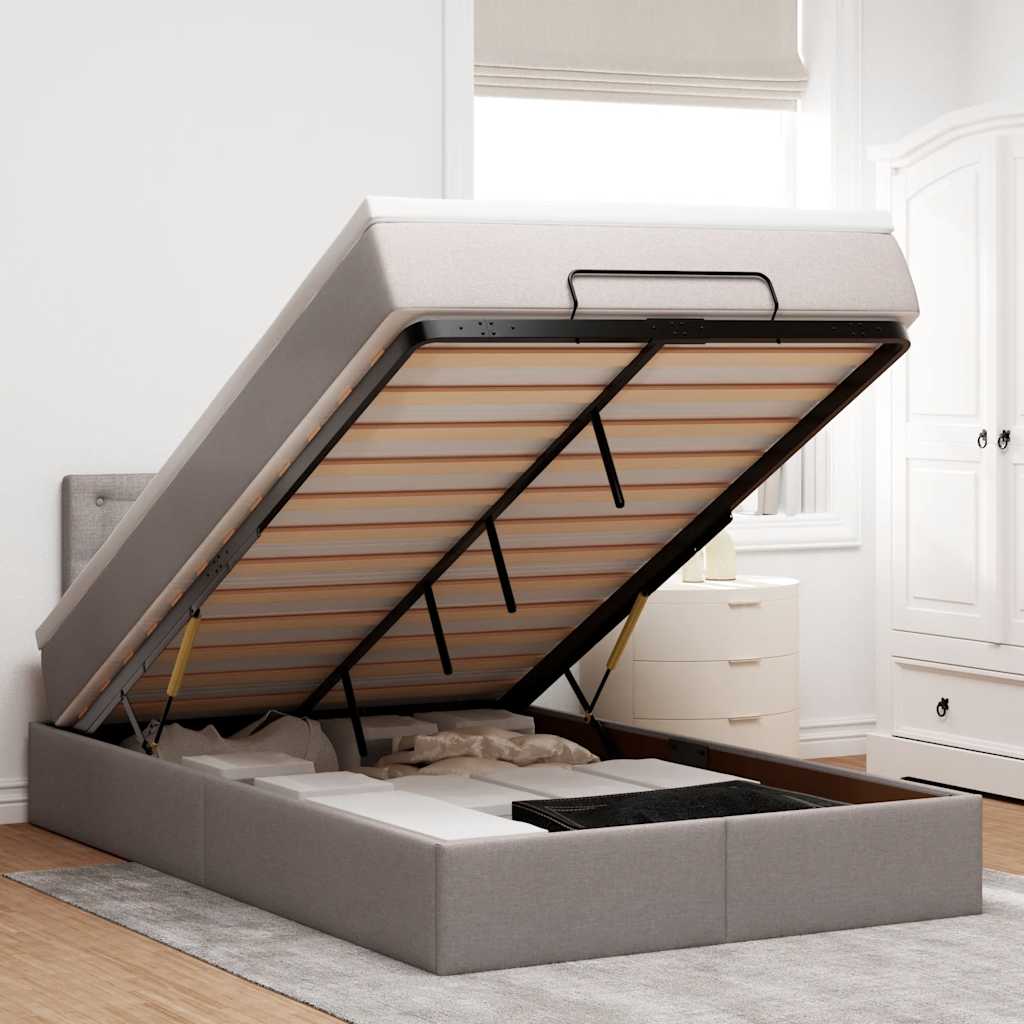 Οθωμανικό κρεβάτι με στρώμα & LEDs Taupe 120x200cm ύφασμα - Pakobazaar