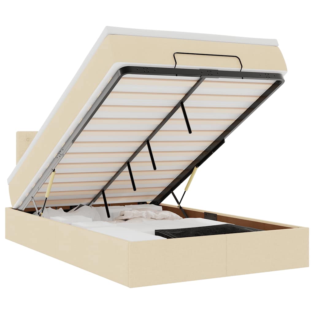 Οθωμανικό κρεβάτι με στρώμα & LEDs Cream 120x200cm ύφασμα - Pakobazaar