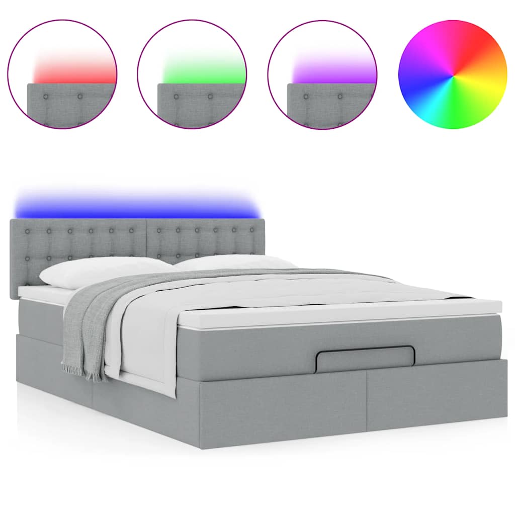 Οθωμανικό κρεβάτι με στρώμα&LEDs Ανοιχτό γκρι 140x190cm Ύφασμα - Pakobazaar