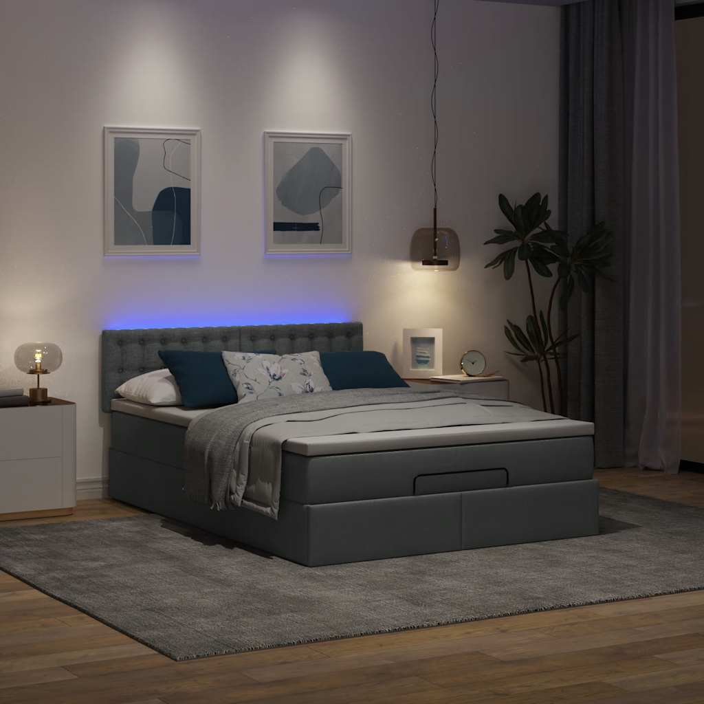 Οθωμανικό κρεβάτι με στρώμα & LEDs Σκούρο γκρι 140x190cm Ύφασμα - Pakobazaar