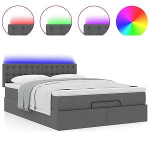 Οθωμανικό κρεβάτι με στρώμα & LEDs Σκούρο γκρι 140x190cm Ύφασμα - Pakobazaar