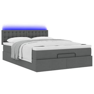 Οθωμανικό κρεβάτι με στρώμα & LEDs Σκούρο γκρι 140x190cm Ύφασμα - Pakobazaar