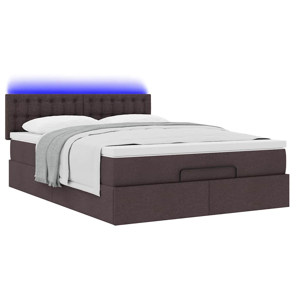 Οθωμανικό κρεβάτι με στρώμα & LEDs Σκούρο καφέ 140x190cm Ύφασμα