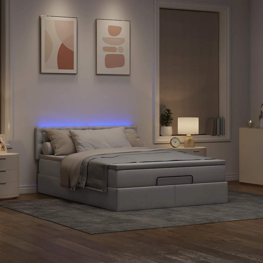 Οθωμανικό κρεβάτι με στρώμα & LEDs τεφρόχρουν χρώμα Ύφασμα