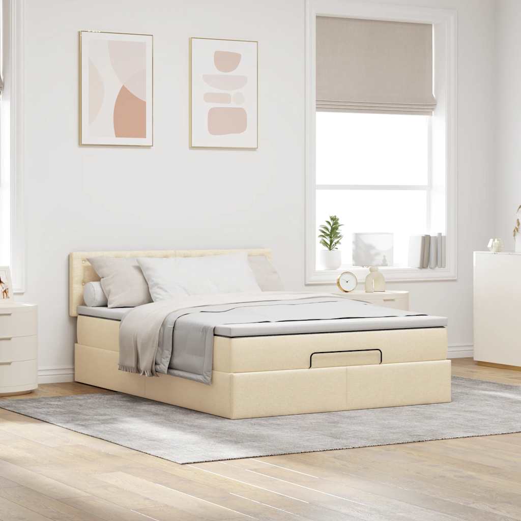 Οθωμανικό κρεβάτι με στρώμα & LEDs Cream 140x190cm Ύφασμα - Pakobazaar