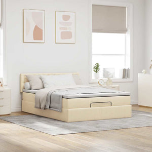 Οθωμανικό κρεβάτι με στρώμα & LEDs Cream 140x190cm Ύφασμα - Pakobazaar