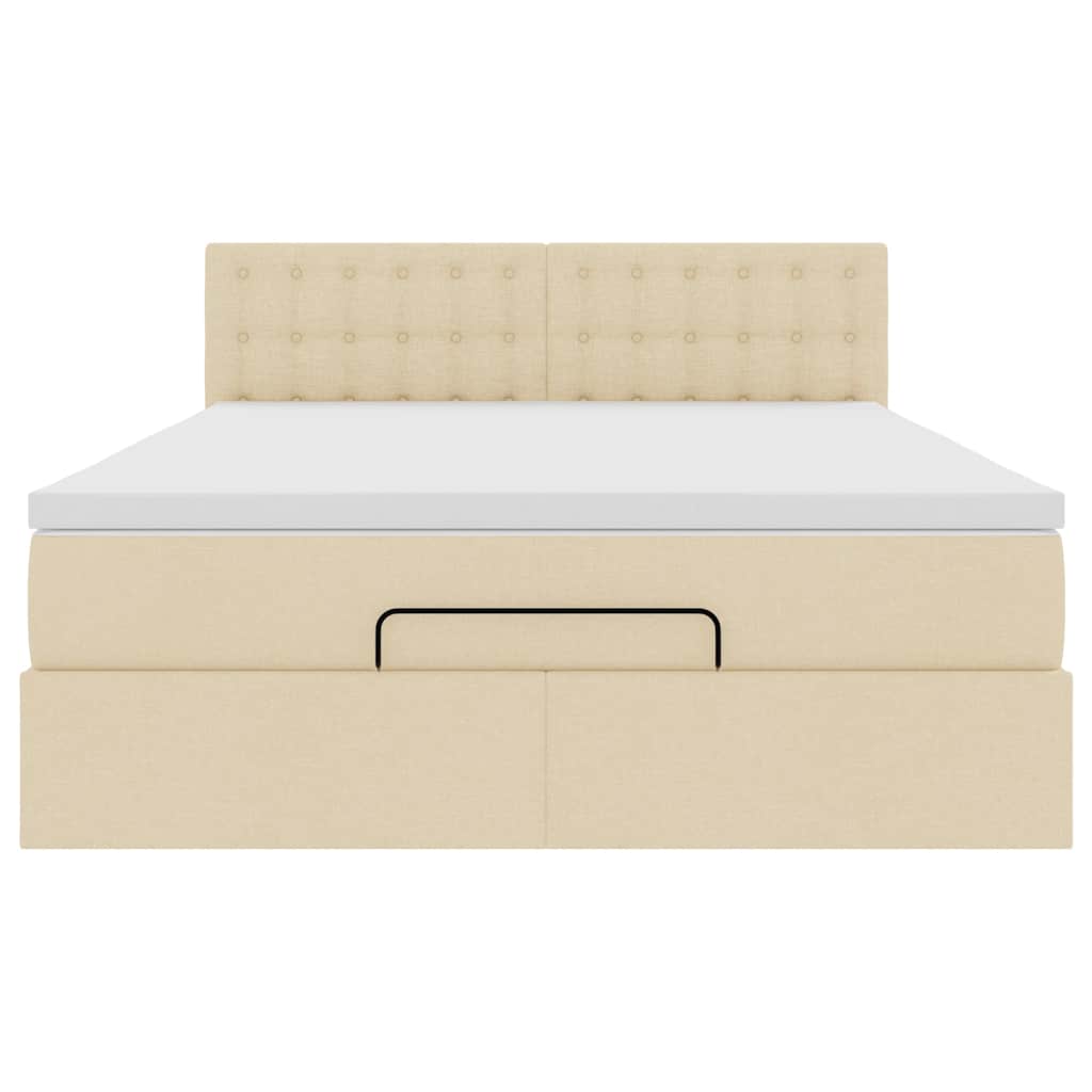 Οθωμανικό κρεβάτι με στρώμα & LEDs Cream 140x190cm Ύφασμα - Pakobazaar