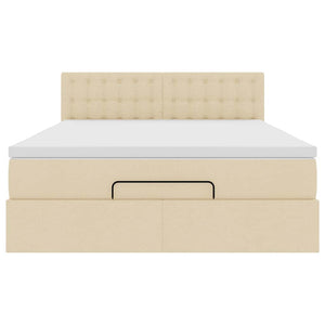 Οθωμανικό κρεβάτι με στρώμα & LEDs Cream 140x190cm Ύφασμα - Pakobazaar