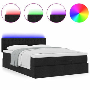 Οθωμανικό κρεβάτι με στρώμα & LEDs Μαύρο 140x200 cm Ύφασμα