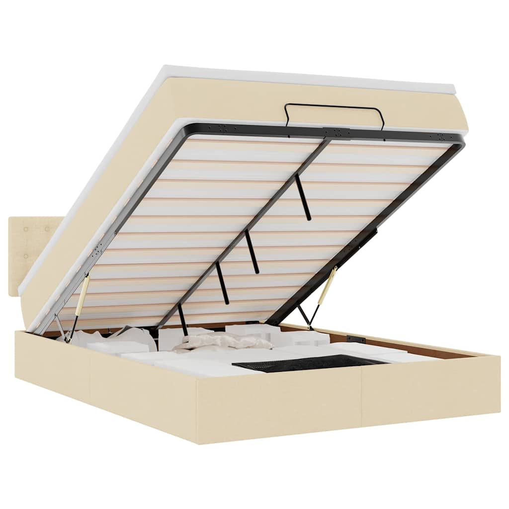 Οθωμανικό κρεβάτι με στρώμα & LEDs Cream 140x200 cm Ύφασμα - Pakobazaar