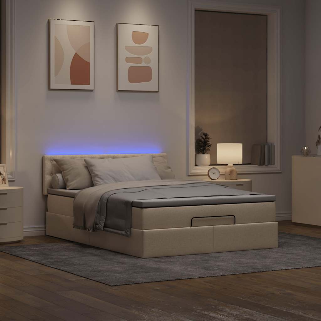 Οθωμανικό κρεβάτι με στρώμα & LEDs Cream 140x200 cm Ύφασμα - Pakobazaar