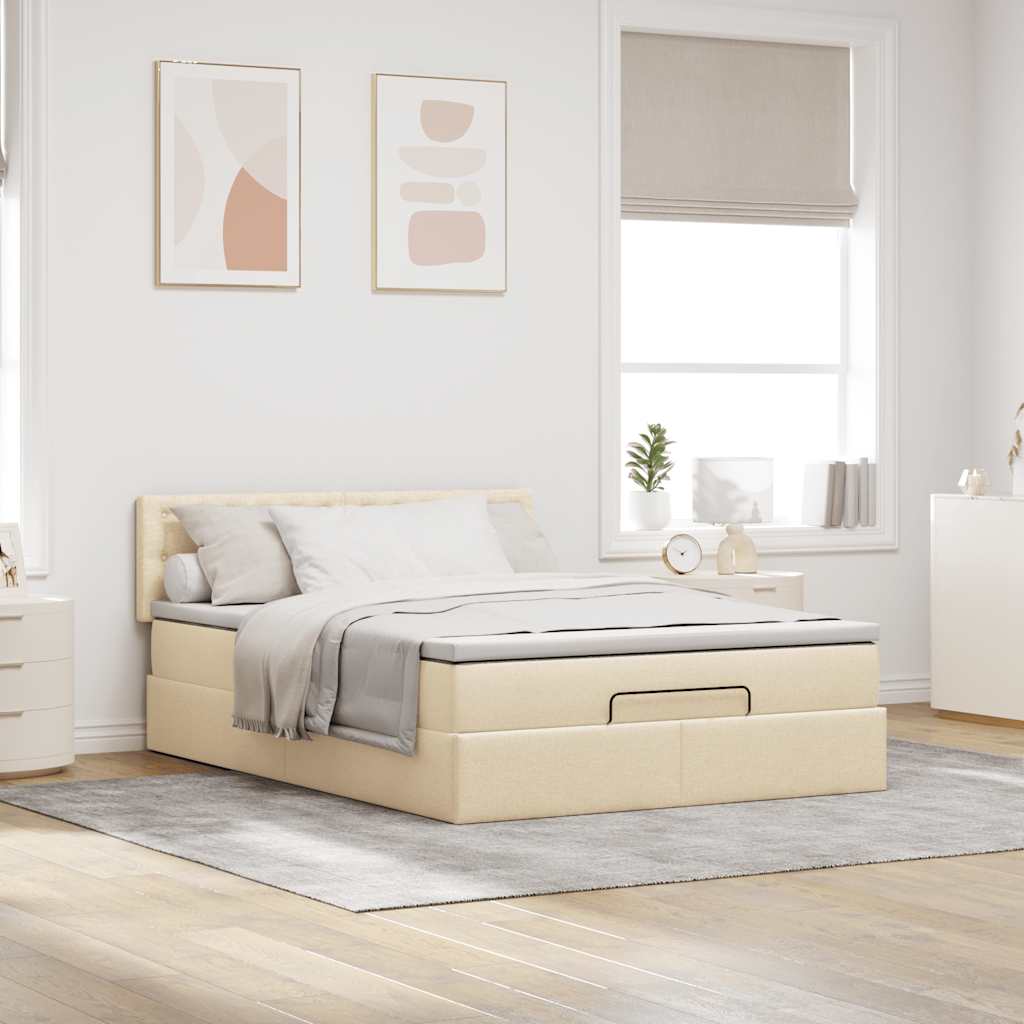 Οθωμανικό κρεβάτι με στρώμα & LEDs Cream 140x200 cm Ύφασμα - Pakobazaar