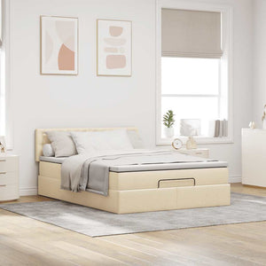 Οθωμανικό κρεβάτι με στρώμα & LEDs Cream 140x200 cm Ύφασμα - Pakobazaar