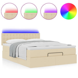 Οθωμανικό κρεβάτι με στρώμα & LEDs Cream 140x200 cm Ύφασμα - Pakobazaar