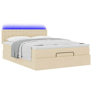 Οθωμανικό κρεβάτι με στρώμα & LEDs Cream 140x200 cm Ύφασμα - Pakobazaar