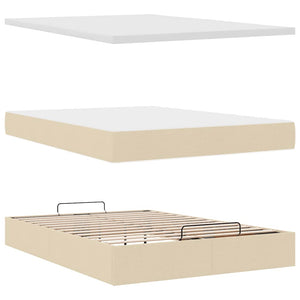 Οθωμανικό κρεβάτι με στρώμα & LEDs Cream 140x200 cm Ύφασμα - Pakobazaar
