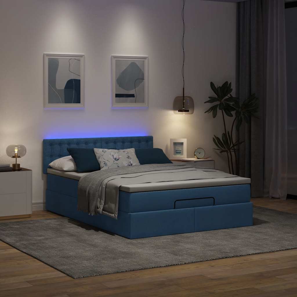 Οθωμανικό κρεβάτι με στρώμα & LEDs Μπλε 140x200cm ύφασμα - Pakobazaar