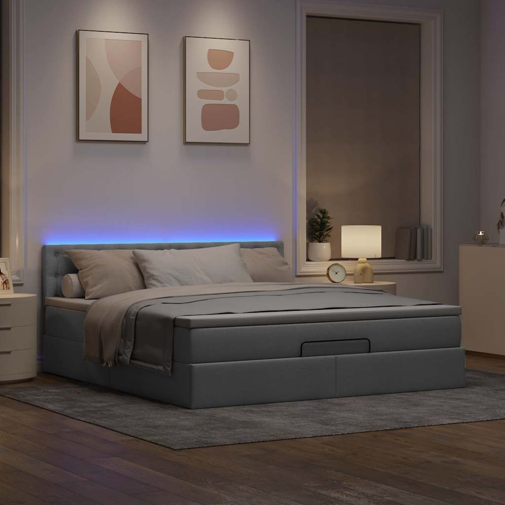 Οθωμανικό κρεβάτι με στρώμα&LEDs Ανοιχτό γκρι 160x200cm Ύφασμα - Pakobazaar