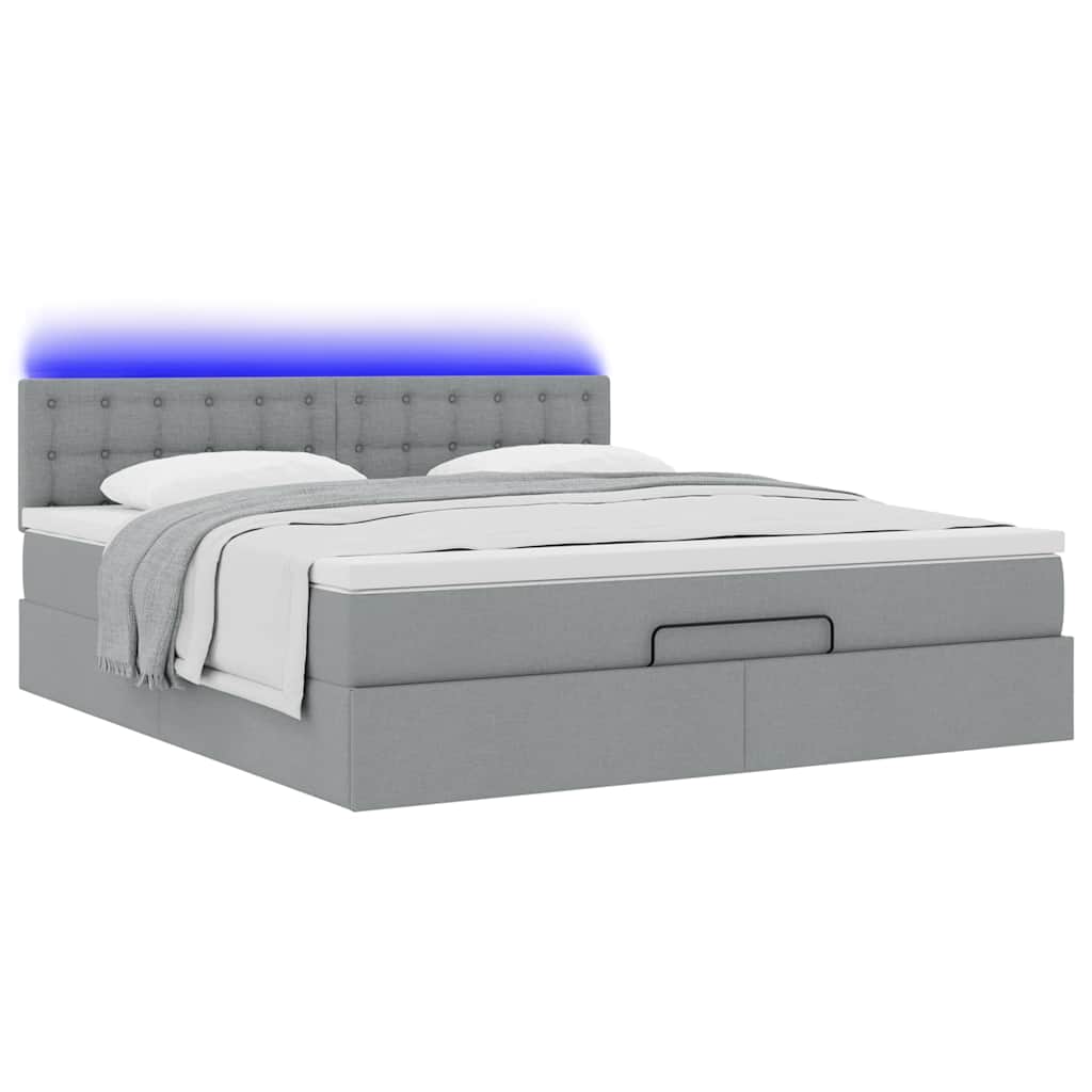 Οθωμανικό κρεβάτι με στρώμα&LEDs Ανοιχτό γκρι 160x200cm Ύφασμα - Pakobazaar