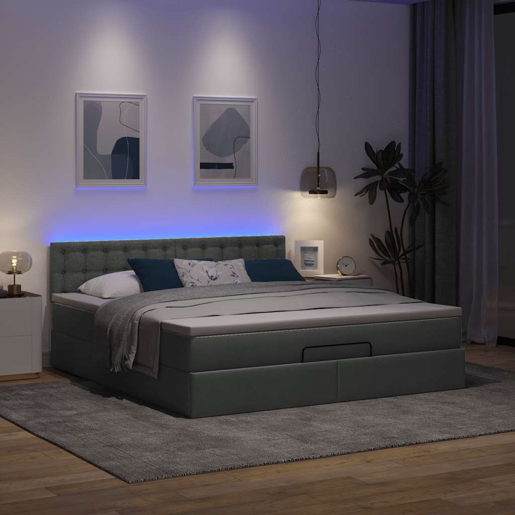 Οθωμανικό κρεβάτι με στρώμα & LEDs Σκούρο γκρι 160x200cm ύφασμα - Pakobazaar