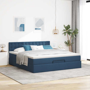 Οθωμανικό κρεβάτι με στρώμα & LEDs Μπλε 160x200cm ύφασμα - Pakobazaar