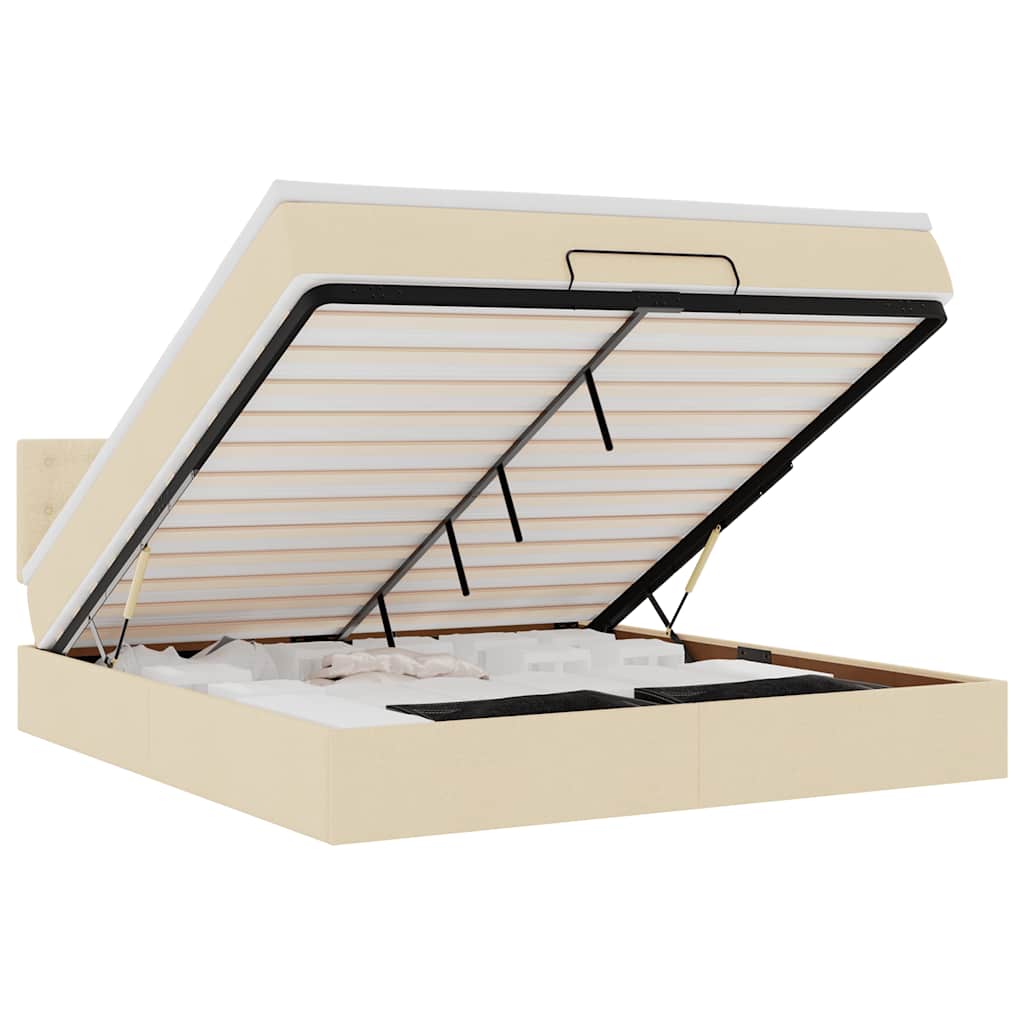 Οθωμανικό κρεβάτι με στρώμα & LEDs Cream 180x200cm ύφασμα - Pakobazaar